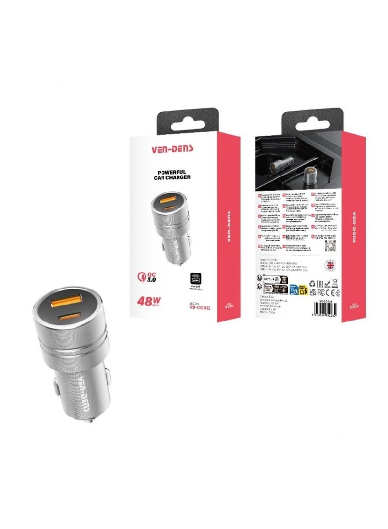 فين ديونز شاحن سيارة VEN-DENS بقوة 48 واط بمنفذي USB مع تقنية الشحن السريع QC 3.0 للهواتف الذكية والأجهزة اللوحية - Image 1